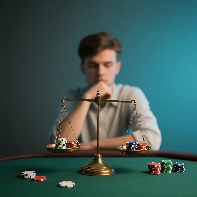 一个人在天平上平衡筹码，象征理性决策